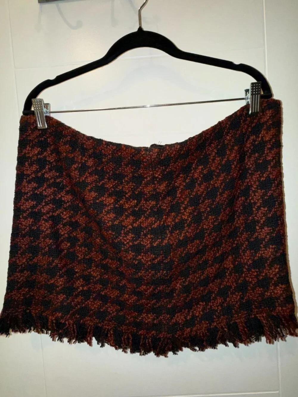 MANGO Women's Fringed Tweed Preppy A-line Mini Skirt Sz XL * NWT *